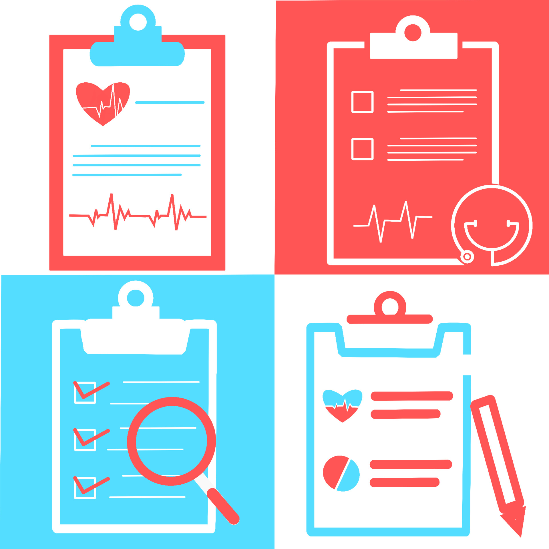 Reports — clinical clipboards with charts